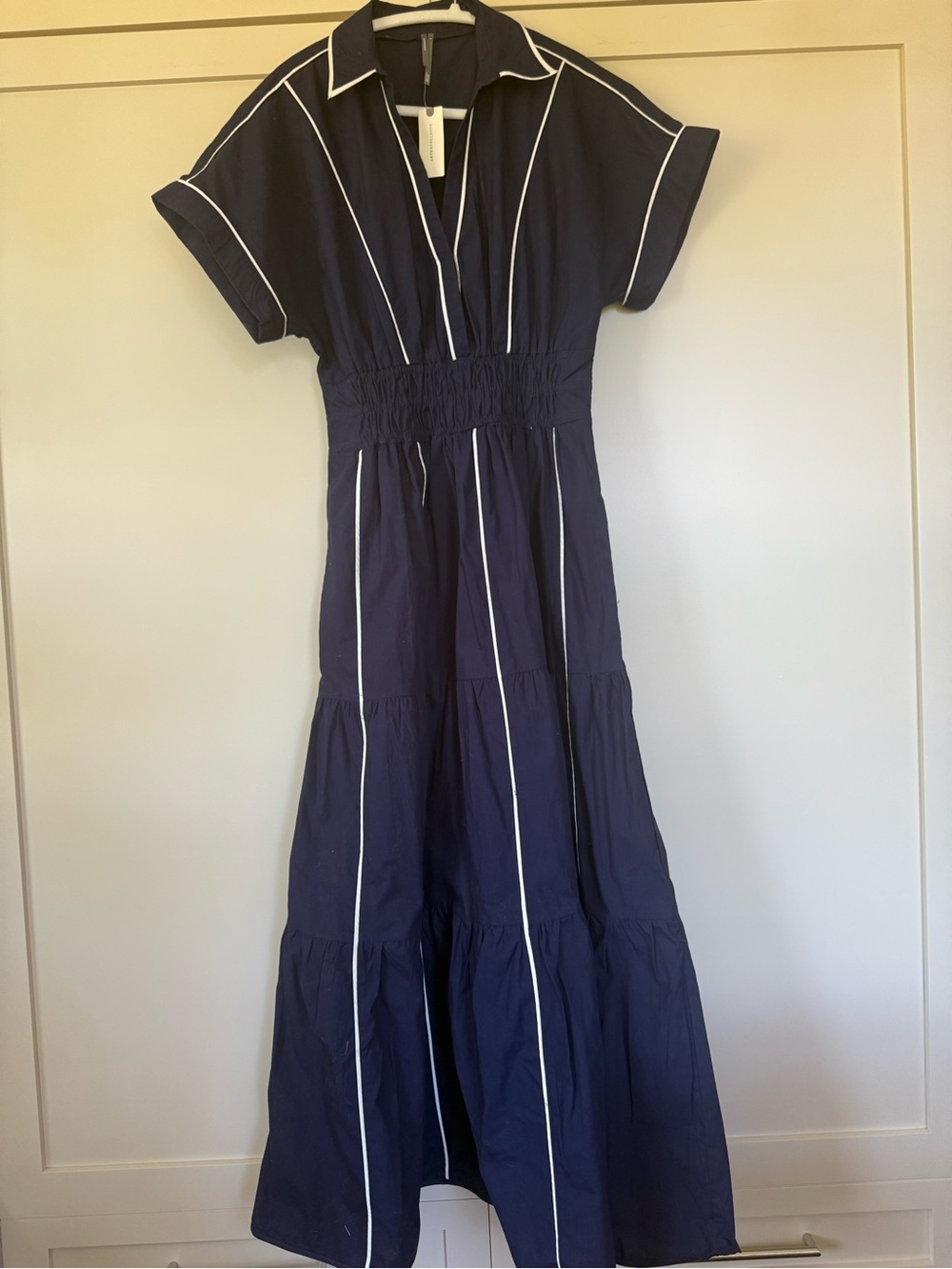 Anthropologie Somerset Navy Maxi Dress with White Piping - Picture 3 of 6